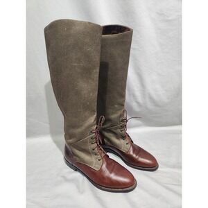 Vtg Cole Haan Country Tall Equestrian Preppy Boots Leather‎ W Canvas Uppers 7B